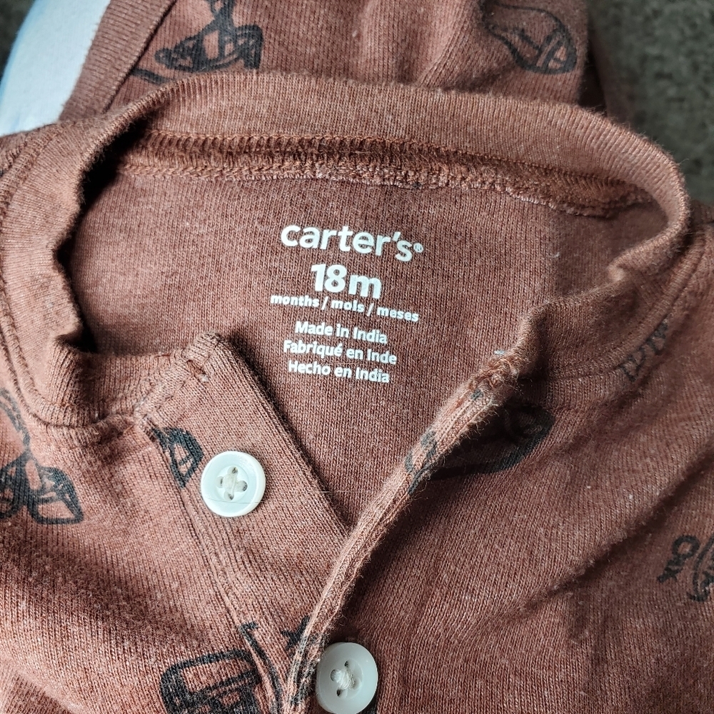 Carter's Baby Toddler Boy Size 18m Football Outfit 100% Cotton Brown Blue NWOT - Picture 5 of 14